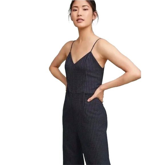 Anthropologie The Essential Jumpsuit - Black and White Pinstripe - Size 6 - Picture 3 of 6